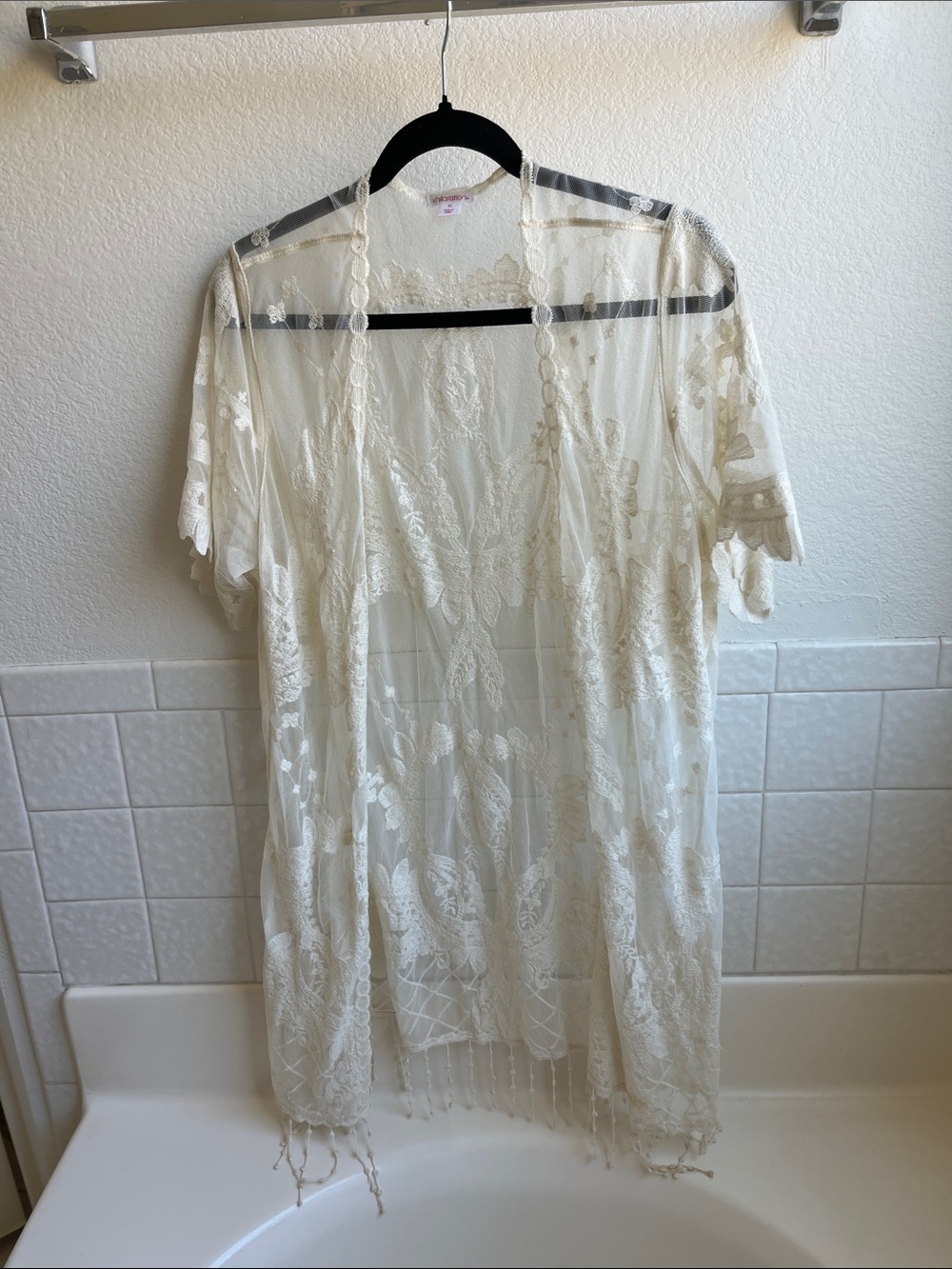 Xhilaration Cream Sheer Lace Overlay Cardigan
